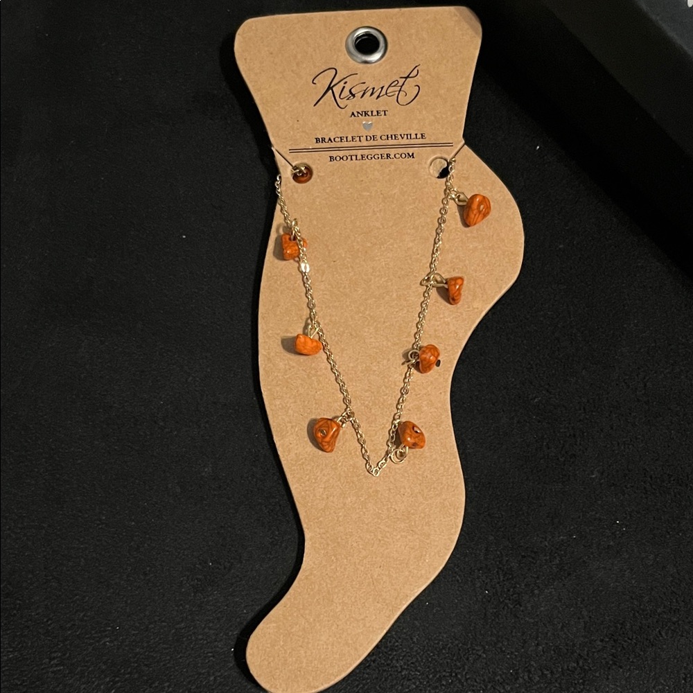 Kismet Gold Chain Anklet with Vibrant Orange Charms
